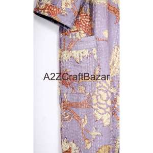 Chaqueta Kimono Kantha de Algodón 100% con Estampado Floral Digital, Cuello en V y Cierre con Cordón para Mujer - Transpirable, Suave y Lavable a Máquina - Product Image 3