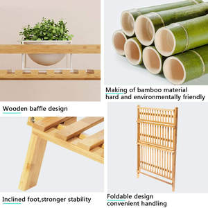 Présentoir à fleurs pliable en bambou à 4 niveaux pour plantes d'intérieur et d'extérieur Fourniture de jardin - Product Image 4