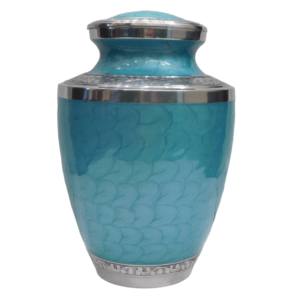 Urnes de crémation adultes en aluminium de conception classique et nouvelle supérieure avec l'étain de bande de gravure et émail de couleur bleue finis. - Product Image 6