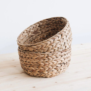 Panier en jacinthe d'eau naturelle, en forme de bol, contenant de rangement, tressé à la main, petits paniers peu profonds - Product Image 1