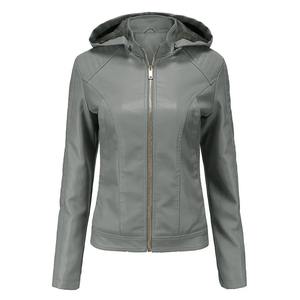 Chaqueta de cuero para mujer 2025 chaqueta básica abrigo mujer invierno motocicleta chaqueta PU cuero cremallera sudaderas con capucha prendas de vestir exteriores - Product Image 4