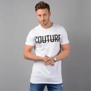 100% Fijne Ring Gesponnen Gekamd Katoen Optech 200 Gsm Single Jersey Slim Fit Korte Mouwen Wit Heren Beuglijn T-Shirt