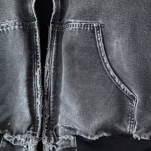 New Arrival OEM Streetwear Custom Logo <b>Cropped</b> Oversized Blue <b>Denim</b> Zip up Vintage Hoodie for Men - Product Image 5