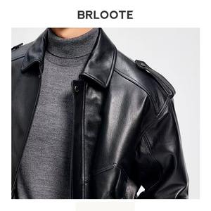 <b>Down</b> Leather Men's <b>Duck</b> <b>Down</b> Warm Vintage Motorcycle Leather Jacket Men's <b>Coat</b> Stand Collar Short Autumn Wear - Product Image 6