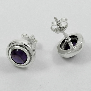 Gorgeous Look 925 <b>Sterling</b> <b>Silver</b> Natural Purple Amethyst Gemstone Classic <b>Stud</b> Earrings for Woman Girls Handmade Jewelry India - Product Image 1