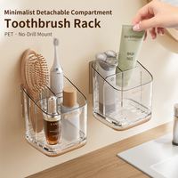 Support de brosse à dents carré minimaliste en PET transparent avec compartiment détachable personnalisable pour montage mural, comptoir, salle de bain, armoire (lot de quatre)