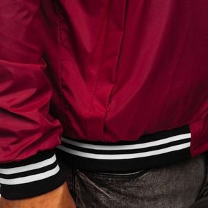 <b>Mens</b> Maroon Bomber <b>Jacket</b> Lightweight Polyester Zip Casual Streetwear Outerwear with Ribbed Striped Collar Fashion <b>Flight</b> Style - Product Image 5