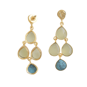 Premium Brass Cluster <b>Earrings</b> Gold Plated Raw Natural Stone Design High Polish Gold Plated Boho Chic Design Bulk Export - Product Image 3