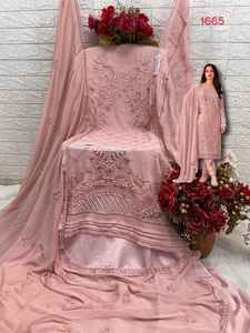 ชุดสูทผ้าจอร์เจียปากีสถานสำหรับผู้หญิงชุดปาร์ตี้งานเย็บปักถักร้อยหนักสไตล์อินเดียดีไซน์ใหม่ - Product Image 5