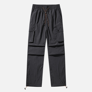 Pantalon Cargo droit décontracté pour hommes 100% polyester couleur unie salopette pantalon pour hommes multi-poches lavé 2025 - Product Image 3