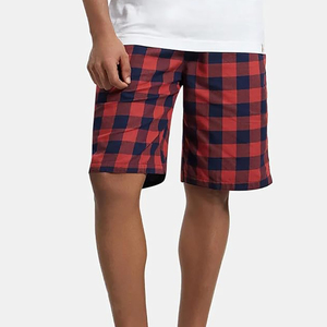 Shorts Bermuda à carreaux pour homme, rouge marine, en coton, décontractés, taille élastique - Product Image 3