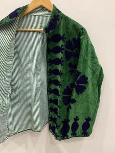 Green Velvet Suzani Embroidered Short Jacket Short Floral Jacket Boho Style Street Fashion <b>Quilted</b> Coat - Product Image 4