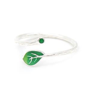 Anello Regolabile in Argento Sterling con Foglia a Ramo, Incastonato con Turchese Naturale, Stile Boho, Delicato, per Uso Quotidiano - Product Image 2