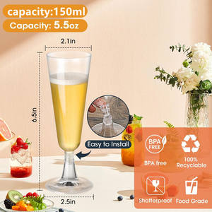 Vente en gros de gobelets en plastique PS transparents jetables de 150 ml, modernes, pour mariages et fêtes, inspirés du verre à champagne - Product Image 2