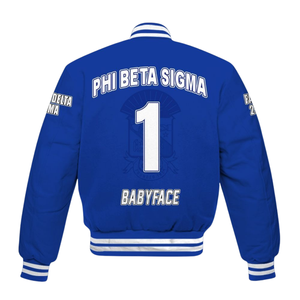 Phi Beta Sigma 1914 azul blanco Letterman Varsity chaqueta griega Life Fraternity Chenille parche clásico College invierno bordado - Product Image 1