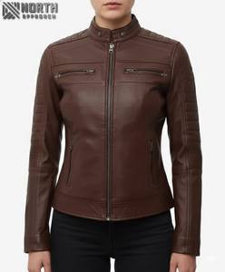 Chaqueta de cuero con cremallera delgada de Color sólido para mujer de otoño e invierno, chaqueta de moda, chaquetas de cuero con cuello levantado, cuero personalizado - Product Image 1