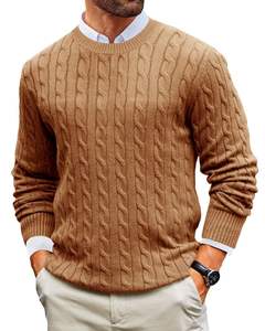 Pull pour homme en coton 100% uni, anti-boulochage, anti-froissement, logo frontal, tricot torsadé, col rond, manches longues, dernière mode - Product Image 2