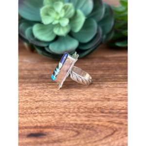 Navajo Handmade <b>Statement</b> <b>Ring</b> Multi-Color Turquoise & Sterling <b>Silver</b> Inlay Gemstone <b>Ring</b> Size 9 Everyday Wear - Product Image 3