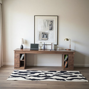 Solid Wood Rectangle Writing <b>Desk</b> for Two Warm Brown Home <b>Study</b> Computer <b>Desk</b> with 1-Year Warranty - Product Image 1