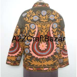 Veste Cotrise à col mandarin, longueur classique, brodée et gaufrée à la main, doublure en coton, écologique, A2ZCraftBazar - Product Image 5