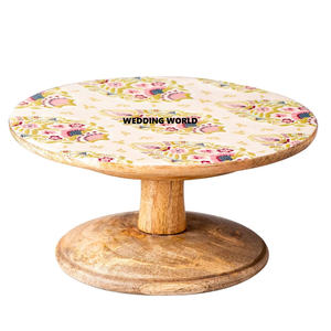 Juego de forma redonda de dos soportes de pastel de madera de calidad superior hechos a mano de diferentes tamaños y colores Soporte de pastel de madera de diseñador elegante - Product Image 6