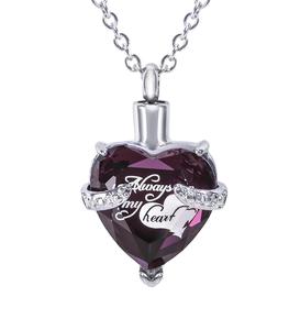 Collier urne pendentif coeur violet pour cendres en argent sterling avec cristal bijoux de crémation souvenir pour femmes filles taille personnalisée - Product Image 1