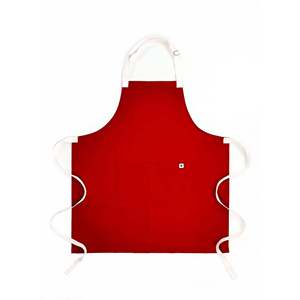 Tablier de cuisine en coton rouge uni avec motif fraises et crème pour baristas et enfants pour Noël - Product Image 1