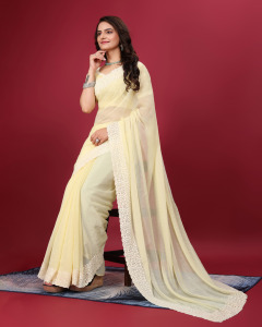 Trabajo de hilo de bordado elegante étnico indio con trabajo de gota de plata Georgette suave y blusa de trabajo para ropa de fiesta Sari elegante - Product Image 4