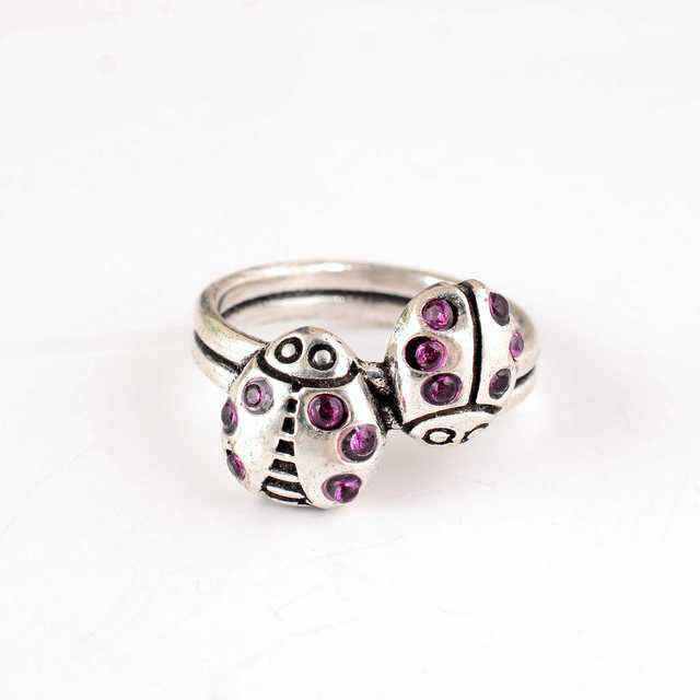 Hot Selling Silver Plated Ladybugs Ring Insect Band Brass Finger Ring for Women Fashionable Jewelry