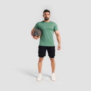 T-shirt basique Prime Alpha vert en tissu tricoté léger, compressé, teint uni avec impression sérigraphiée pour l'exercice - Product Image 4