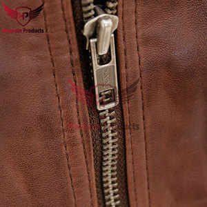 Blouson de motard en cuir véritable marron pour homme, col montant, en cuir de vachette, épaules matelassées, poches zippées, personnalisé, classique, chaud pour l'hiver - Product Image 4