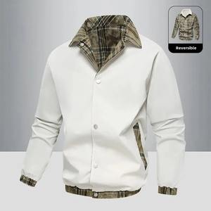 Chaqueta de bombardero informal de primavera para hombre, ropa Reversible para hombre, chaquetas sueltas Vintage para exteriores de otoño, abrigos de béisbol de moda con solapa para hombre - Product Image 3