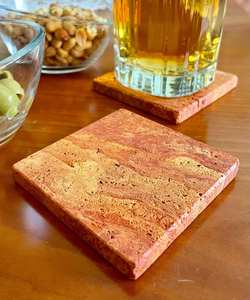 Juego de Posavasos de Mármol Travertino, Piedra Natural Naranja, Vajilla Hecha a Mano - Product Image 1