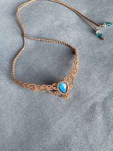 Collar de Macramé al por Mayor con Gemas de Labradorita, 20X305mm Aprox., Forma Ovalada, Color Negro, Engaste de Hilo - Product Image 5