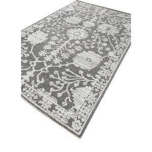 Tapis en viscose floral classique Erbe gris et noir, tapis en jute noué à la main, tissage plat, rectangulaire, pour couloir, usage domestique - Modèle Skpv-20 - Product Image 2