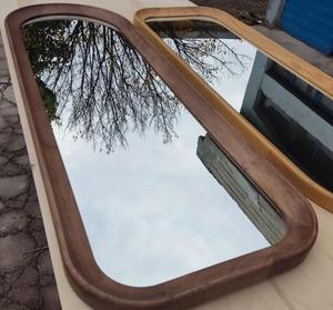 Miroir mural rond Art Déco en noyer fait main avec cadre en bois moderne, écologique et léger, pour la décoration de hôtels, de maisons et de salles de bain - Product Image 5