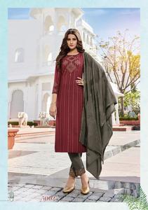 Pantalon en rayonne fantaisie de 14 kg avec broderie miroir et coton slub lycra, accompagné d'un dupatta en viscose Chanderi pure - Product Image 3