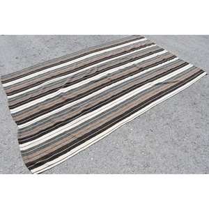 Tapis Turc Vintage Moderne 5.2X8.6 pieds Marron Blanc Patchwork Design Fait à la Main Laine Latex Grand Rectangle pour Couloir pour Adolescents - Product Image 2