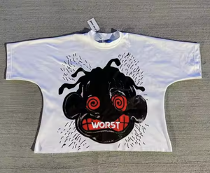 Camiseta recortada de verano para hombre, logotipo de impresión Digital personalizado, cuello de algodón 100%, ajuste holgado, Jersey de patrón sólido de gran tamaño, ropa de calle - Product Image 3