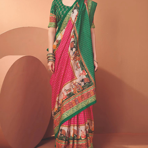 Tissu en viscose pure Premium Figure avec impression numérique robotique Jari Placement doux au toucher pour la mode et la belle ethnique élégante - Product Image 1