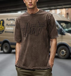 เสื้อยืดโอเวอร์ไซส์สไตล์วินเทจฟอกสีสำหรับผู้ชาย แฟชั่นสตรีท สไตล์หลวมๆ ใส่สบายๆ สำหรับฤดูร้อน แขนสั้น ฮิปฮอป ผ้าฝ้าย - Product Image 6