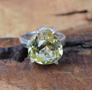 Bague en argent sterling avec quartz citron, pierre précieuse facettée en forme de poire, bijoux faits à la main, élégante bague en pierre précieuse, taille américaine 7 - Product Image 3