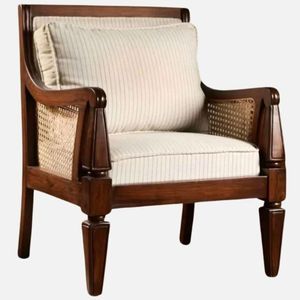 Sillón de madera de teca marrón antiguo de estilo tradicional Orion con cubierta de algodón, muebles portátiles para el hogar para sala de estar - Product Image 3