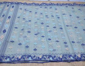 Robe exclusive Deshi Dhakai Jamdani Sharee bleu ciel vert qualité d'exportation vêtements indiens pakistanais pour femmes Bangladesh avec - Product Image 2