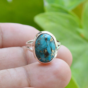 แหวนเงินแท้ 925 ประดับด้วยพลอยเทอร์ควอยซ์สีน้ำเงินธรรมชาติ สไตล์โบฮีเมียน นาวาโฮ งานแฮนด์เมด เหมาะสำหรับงานหมั้นและงานแต่งงาน - Product Image 5