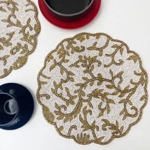 Newly Designed Handmade Eco-Friendly Beaded <b>Round</b> <b>Table</b> <b>Mat</b> 2 Colors Blue Gold Wedding Home Use Professional - Product Image 3