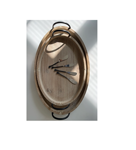 Plateau de service en bois avec poignée en métal pour la maison et la cuisine ensemble de différentes tailles pour café nourriture petit déjeuner dîner - Product Image 4