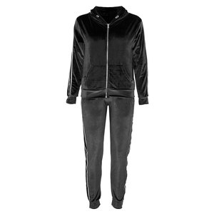 Noir femmes décontracté velours survêtement ensemble fermeture éclair survêtements pantalons d'entraînement velours survêtement Jogging costumes deux pièces ensemble - Product Image 1