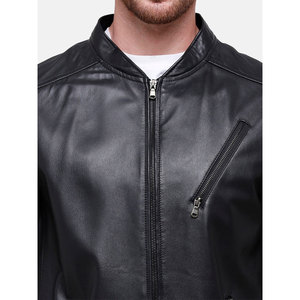 Custom Made Men's Genuine Sheep Skin Leather <b>Jacket</b> with Stand Collar Long Sleeves and Fashionable Styles Canvas Fabric - Product Image 2
