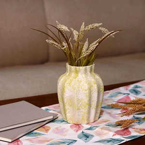 Vase en céramique crème texturé festonné, pot de fleurs de table design artisanal, style shabby chic minimaliste Art Déco de luxe - Product Image 2